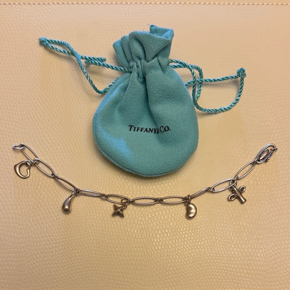 Elsa Peretti Tiffany Sterling Silver Charm Bracelet Open Heart and Bean